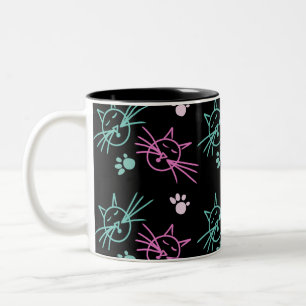 Süße Katze Gekritzel Rosa Türkis Schwarz  Zweifarbige Tasse
