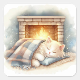 Süße Katze gemütliche Winterästhetik Aufkleber