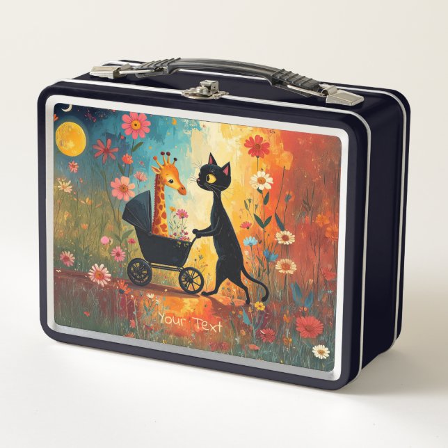 Süße Katze Giraffe Metall Lunchbox (Vorderseite)