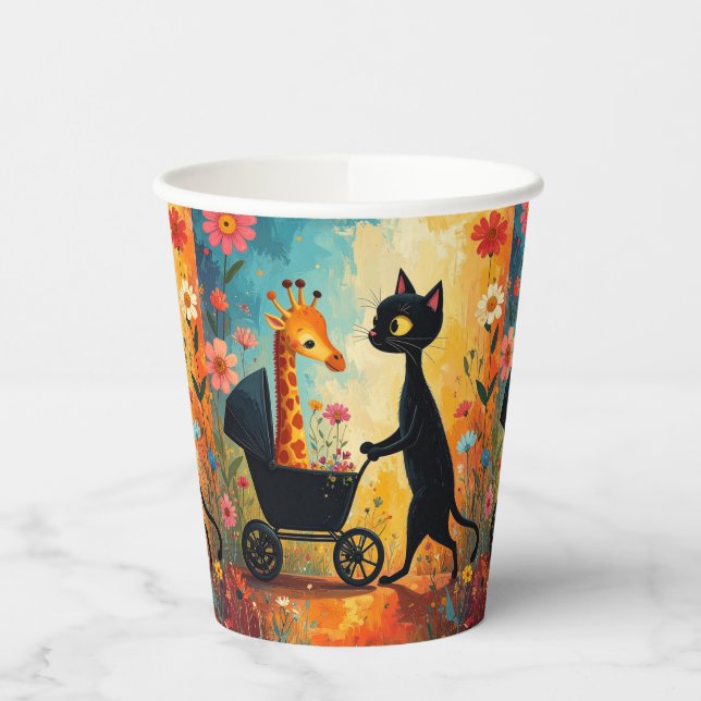 Süße Katze Giraffe Papiertassen Pappbecher (Links)