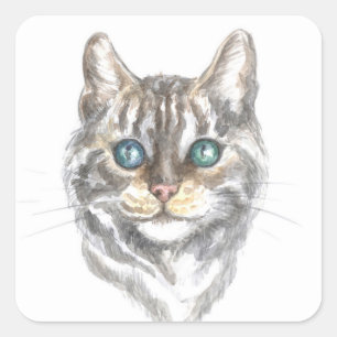 Süße Katze Graue Silber-Tabby-Katze Kätzchen Katze Quadratischer Aufkleber