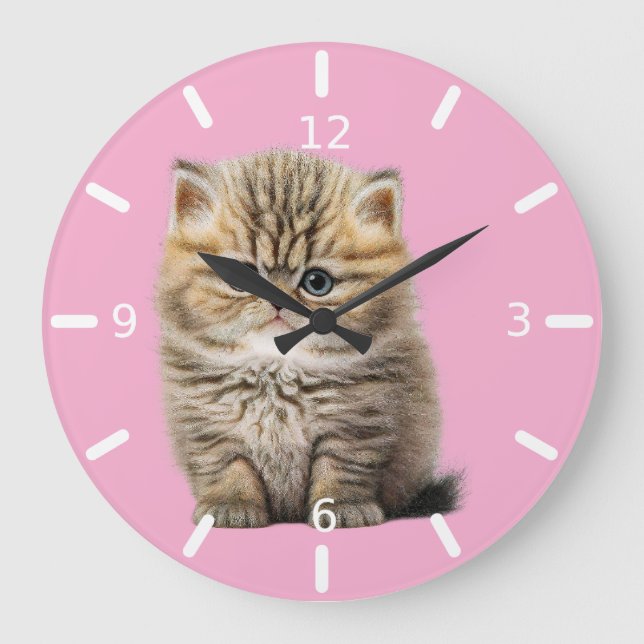 Süße Katze Große Wanduhr (Vorderseite)