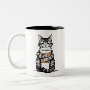 Süße Katze hält Kaffeetasse