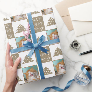 Süße Katze Haustier Typografie Weihnachten Foto Geschenkpapier