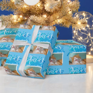Süße Katze Haustier Typografie Weihnachten Foto Geschenkpapier