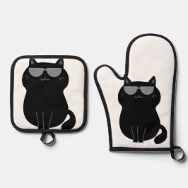 Süße Katze - Ich leite dieses Haus jetzt! Ofenhandschuh & Topflappen-Set