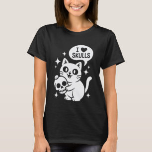 Süße Katze, ich liebe Totenköpfe, lustige Goth-Kät T-Shirt