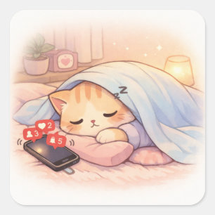 Süße Katze ignoriert Telefon Introvertierter antis Quadratischer Aufkleber