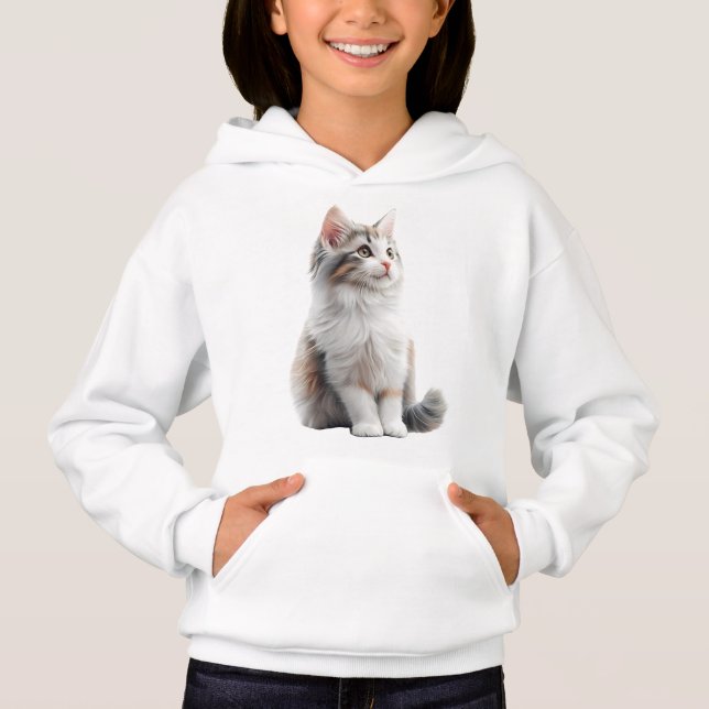 Süße Katze Illustration Mädchen Rollkragenpullover Hoodie (Vorderseite)