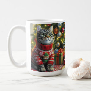 Süße Katze im Weihnachtspullover  Kaffeetasse