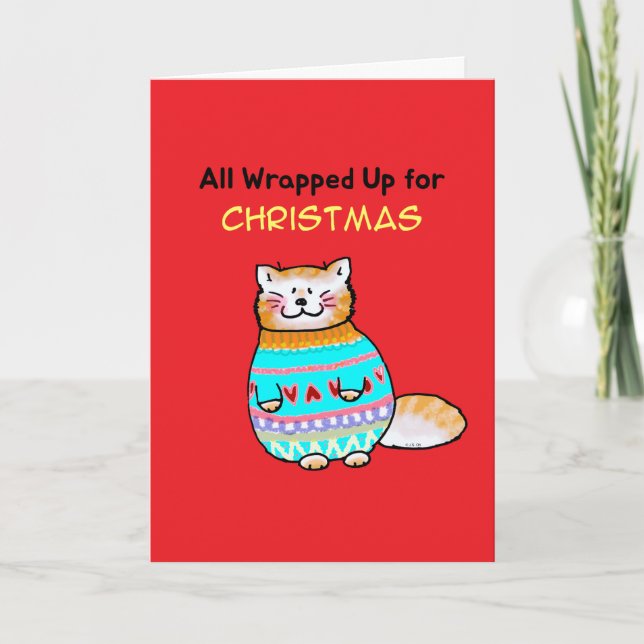 Süße Katze im Weihnachtspullover Karte (Vorderseite)