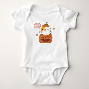 Süße Katze in ausgehöhltem Kürbis Halloween Baby Strampler