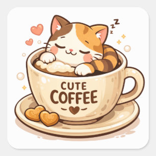 Süße Katze in der Kaffeetasse Cozy Katzenliebhab Quadratischer Aufkleber