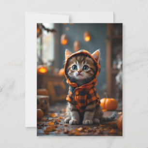 Süße Katze in einem schwarz-orangen Fell an Hallow Postkarte