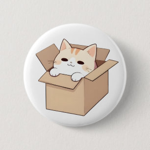 Süße Katze in einer Box Kawaii Sticker Design Button