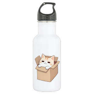 Süße Katze in einer Box Kawaii Sticker Design Edelstahlflasche