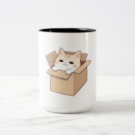 Süße Katze in einer Box Kawaii Sticker Design Zweifarbige Tasse