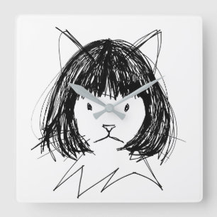 Süße Katze in einer Perücke (Stil 7) Fine Art Quadratische Wanduhr