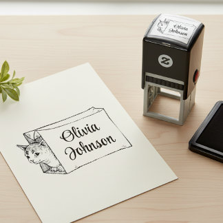Süße Katze in einer Tasche Signatur Namensstempel Permastempel