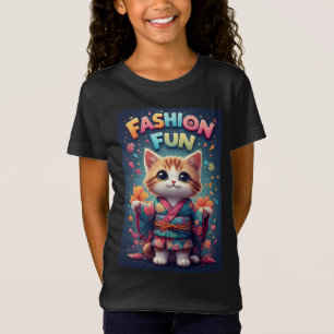 Süße Katze in floralem Kimono feiert Mode T-Shirt