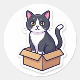 Süße Katze in Karton Aufkleber Lustige Katze