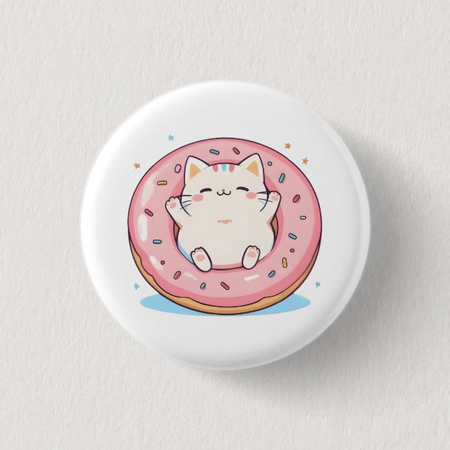 Süße Katze in Kawaii-Donut-Design Button (Vorderseite)
