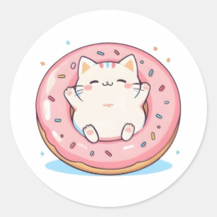 Süße Katze in Kawaii-Donut-Design Runder Aufkleber