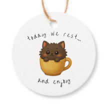Süße Katze in Tasse Geschenkanhänger | Gefallen Bo