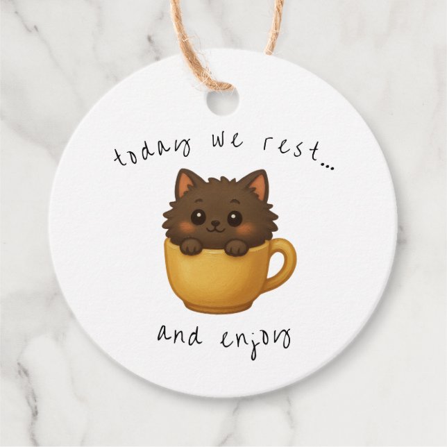 Süße Katze in Tasse Geschenkanhänger | Gefallen Bo (Vorderseite)