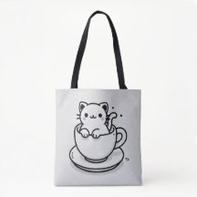 Süße Katze in Teetasse Einkaufstasche