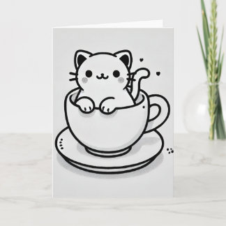 Süße Katze in Teetasse gefaltete Grußkarte Karte