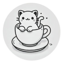 Süße Katze in Teetasse Rund Aufkleber
