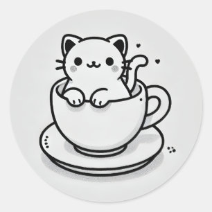 Süße Katze in Teetasse Rund Aufkleber