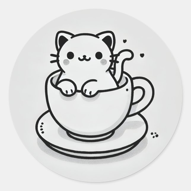 Süße Katze in Teetasse Rund Aufkleber (Vorderseite)
