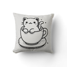 Süße Katze in Teetasse Wurfkissen