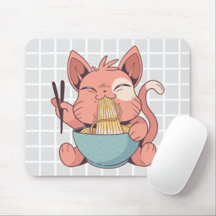 Süße Katze isst Ramen-Gitter-Mauspad Mousepad