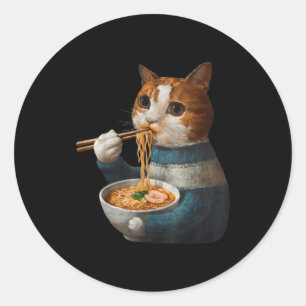 Süße Katze isst Ramen-Nudeln Lustiges Anime-Gesche Runder Aufkleber