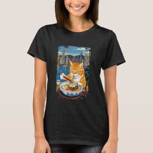 Süße Katze isst Ramen Retro-Japanische Kunst Hongk T-Shirt