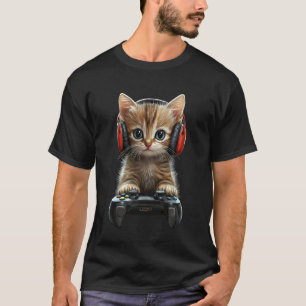 Süße Katze Kätzchen Gamer Gaming Spiel Lustig Graf T-Shirt