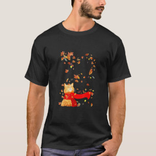Süße Katze Kätzchen Herbstblätter Herbstsaison T-Shirt
