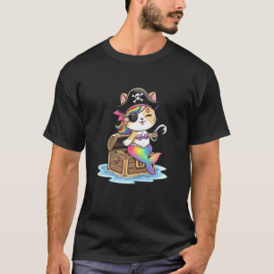 Süße Katze Kätzchen Meerjungfrau Pirat Halloween-P T-Shirt