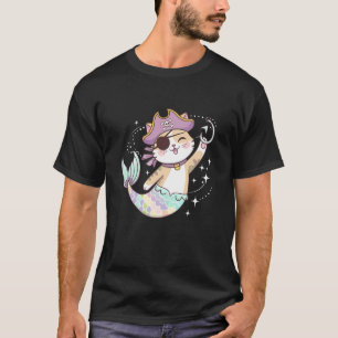 Süße Katze Kätzchen Meerjungfrau Pirat Halloween-P T-Shirt