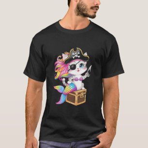 Süße Katze Kätzchen Meerjungfrau Pirat Halloween-P T-Shirt
