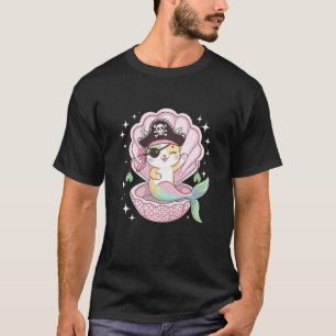 Süße Katze Kätzchen Meerjungfrau Pirat Halloween-P T-Shirt