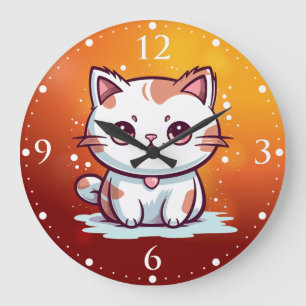 Süße Katze Kawaii Stil Clipart Große Wanduhr