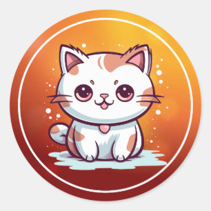 Süße Katze Kawaii Stil Clipart Runder Aufkleber