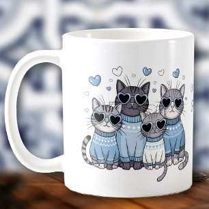 Süße Katze Kitty Valentinstag Blau Benutzerdefinie Kaffeetasse