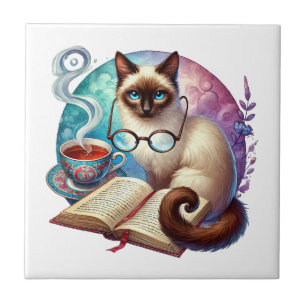 Süße Katze Leseecke Bibliothek Bücherliebhaber  Fliese