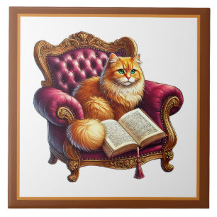 Süße Katze Leseecke Bibliothek Bücherliebhaber Fliese