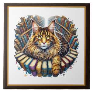 Süße Katze Lesekojen Bibliothek Bücherliebhaber  Fliese